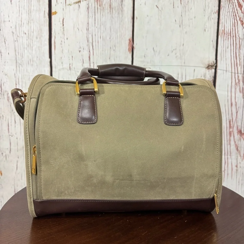 Diane Von Furstenberg Olive Green Tweed and Brown leather WoMen's Train case Bag